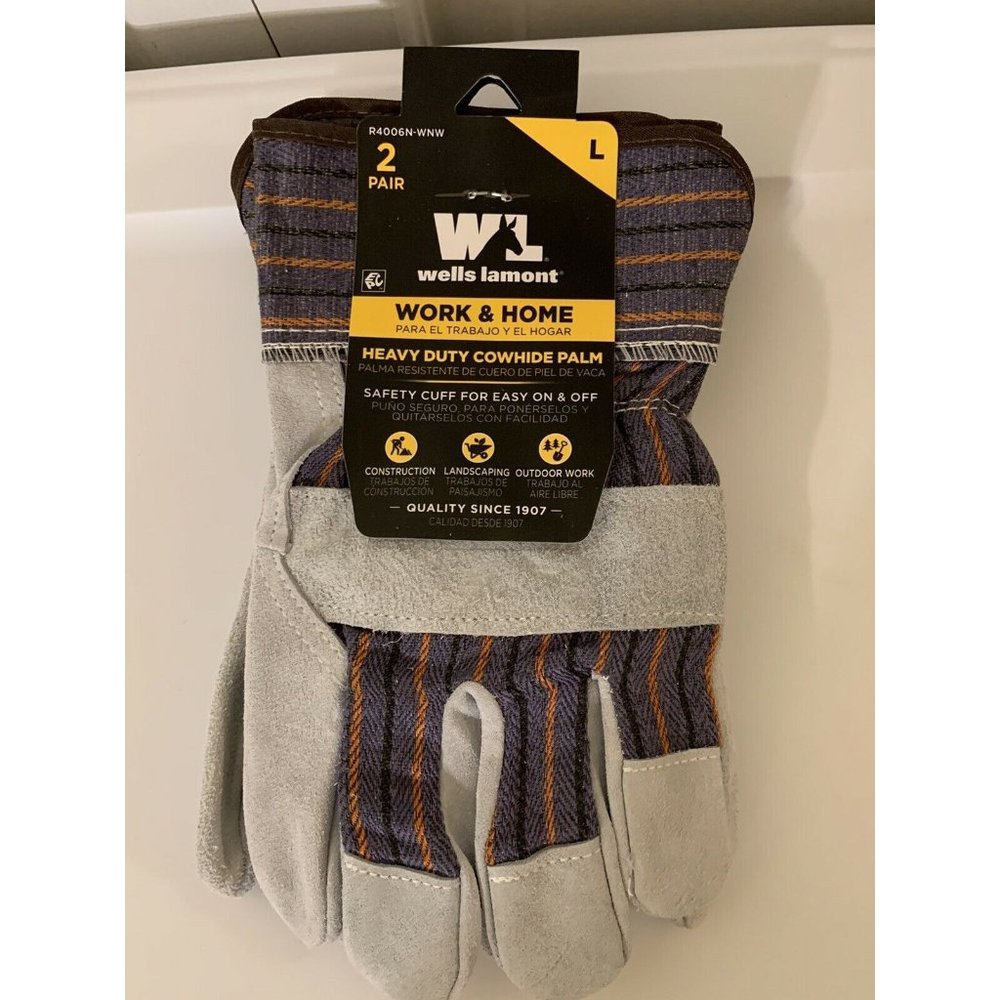New Wells Lamont Work & Home Heavy Duty‎ Gloves Gray - Leather - 2/pair Large